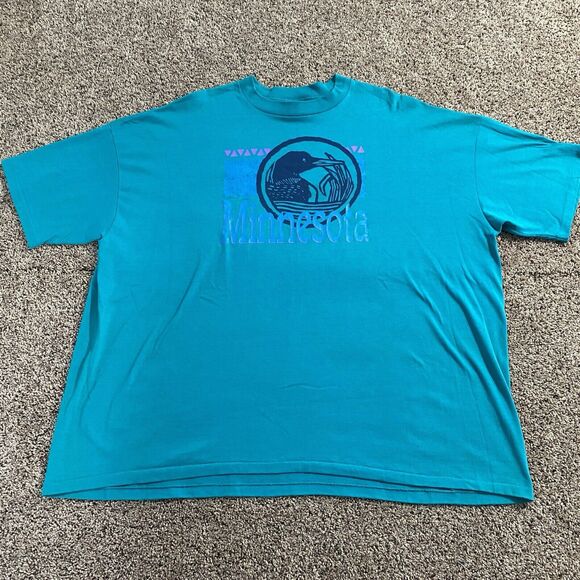 Vintage Tops - Vintage Single Stitch Minnesota Loon Graphic Tee Shirt Size XXXXL 4X Unisex Blue